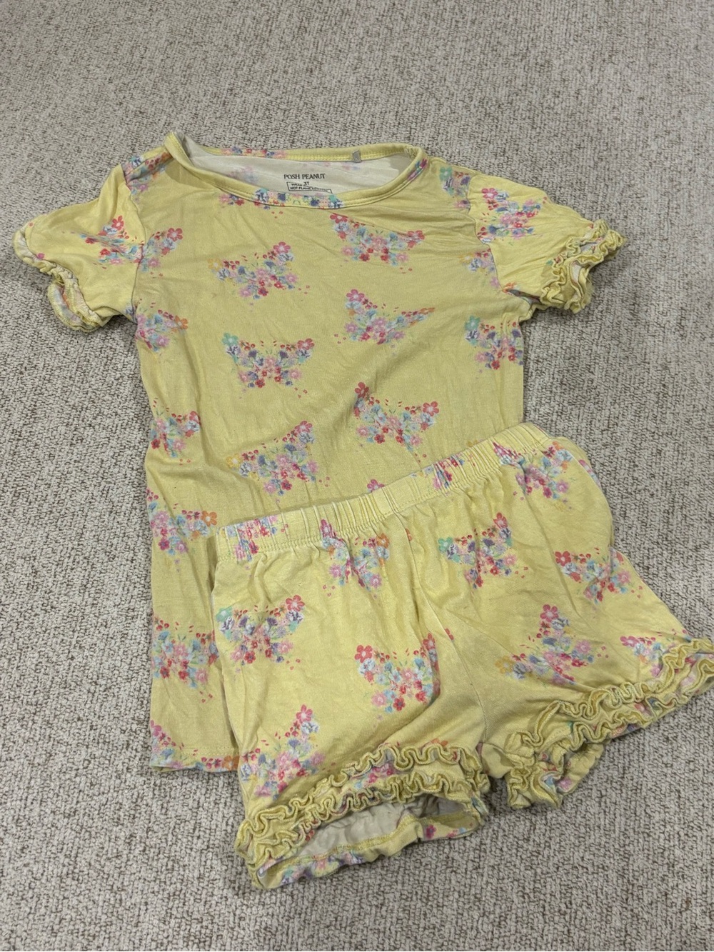 Posh Peanut Bamboo Yellow Floral Butterfly Pajama Set 3T